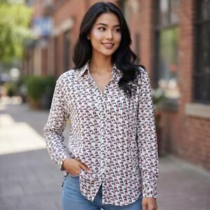 Grayson Red White Blue Bicycle Print Button Down Top Small